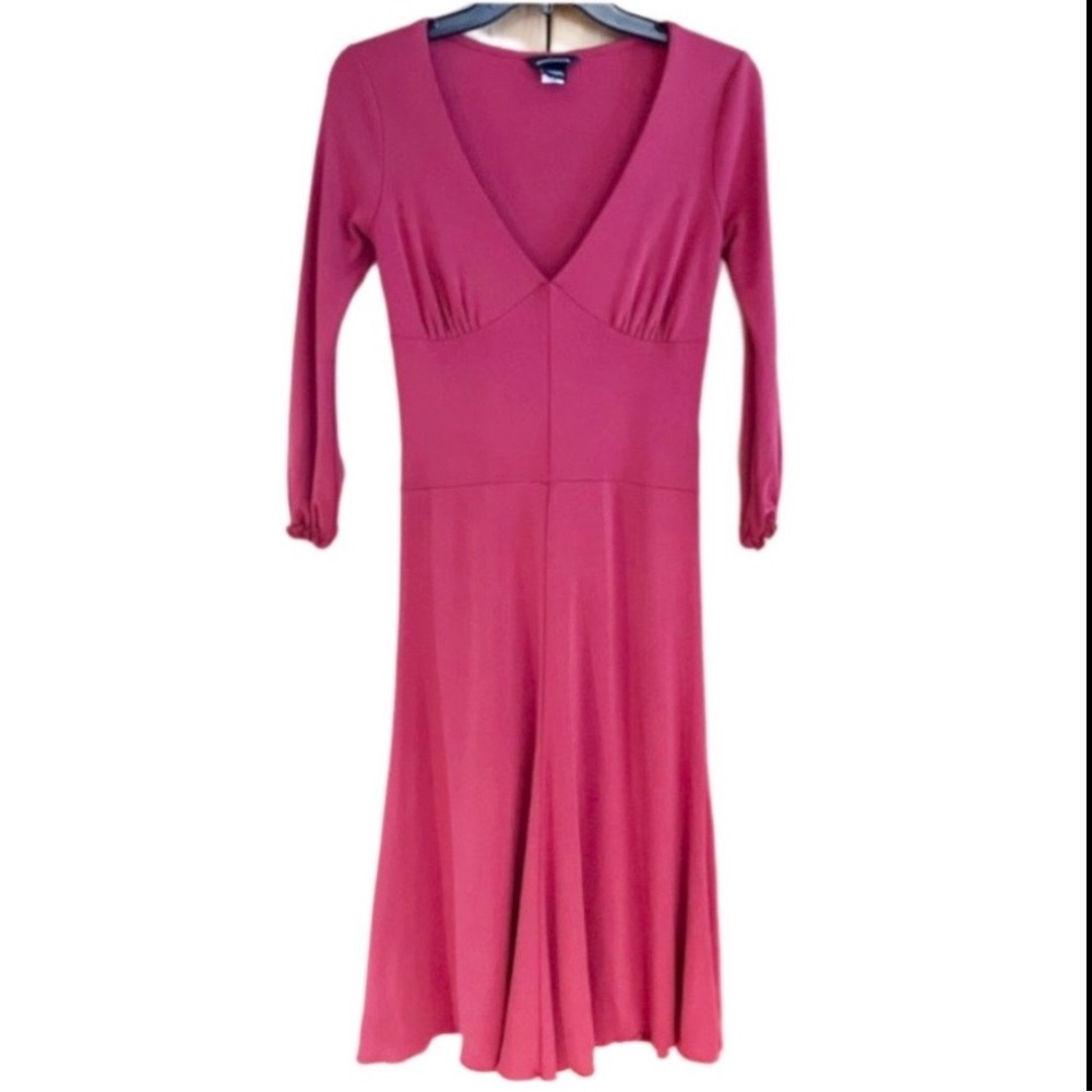 Mod’s International Little Red Dress XS Lettuce Hem and Gathered 3/4 Sleeve